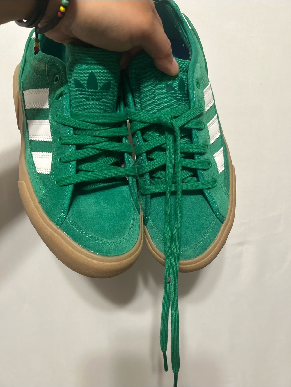 Adidas Court TNS Premiere Green Suede Low-Top with White Stripes and Gum Sole - Picture 3 of 7